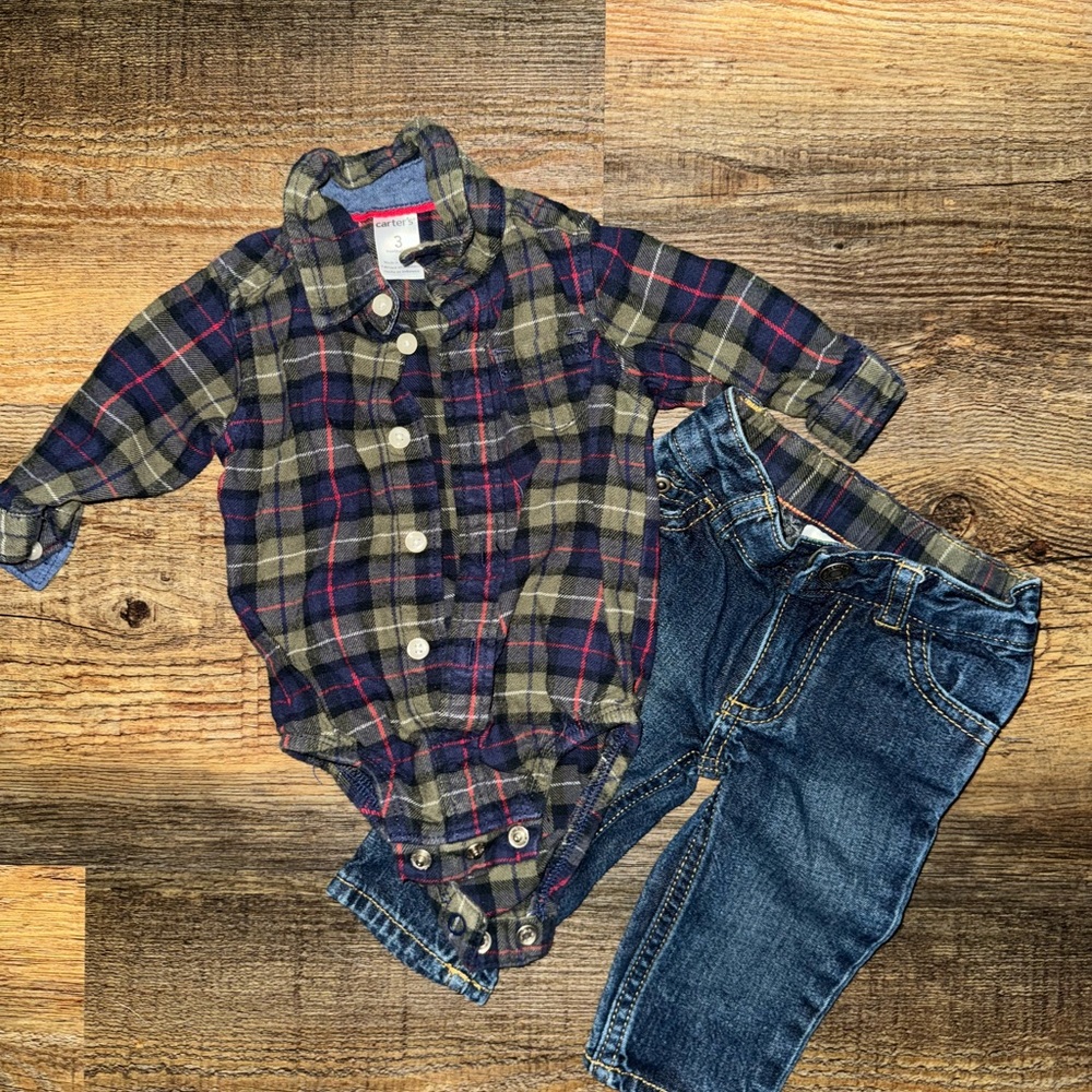 Carter's Plaid Bodysuit and Denim Jeans Set